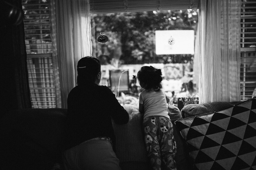 family watching old tv